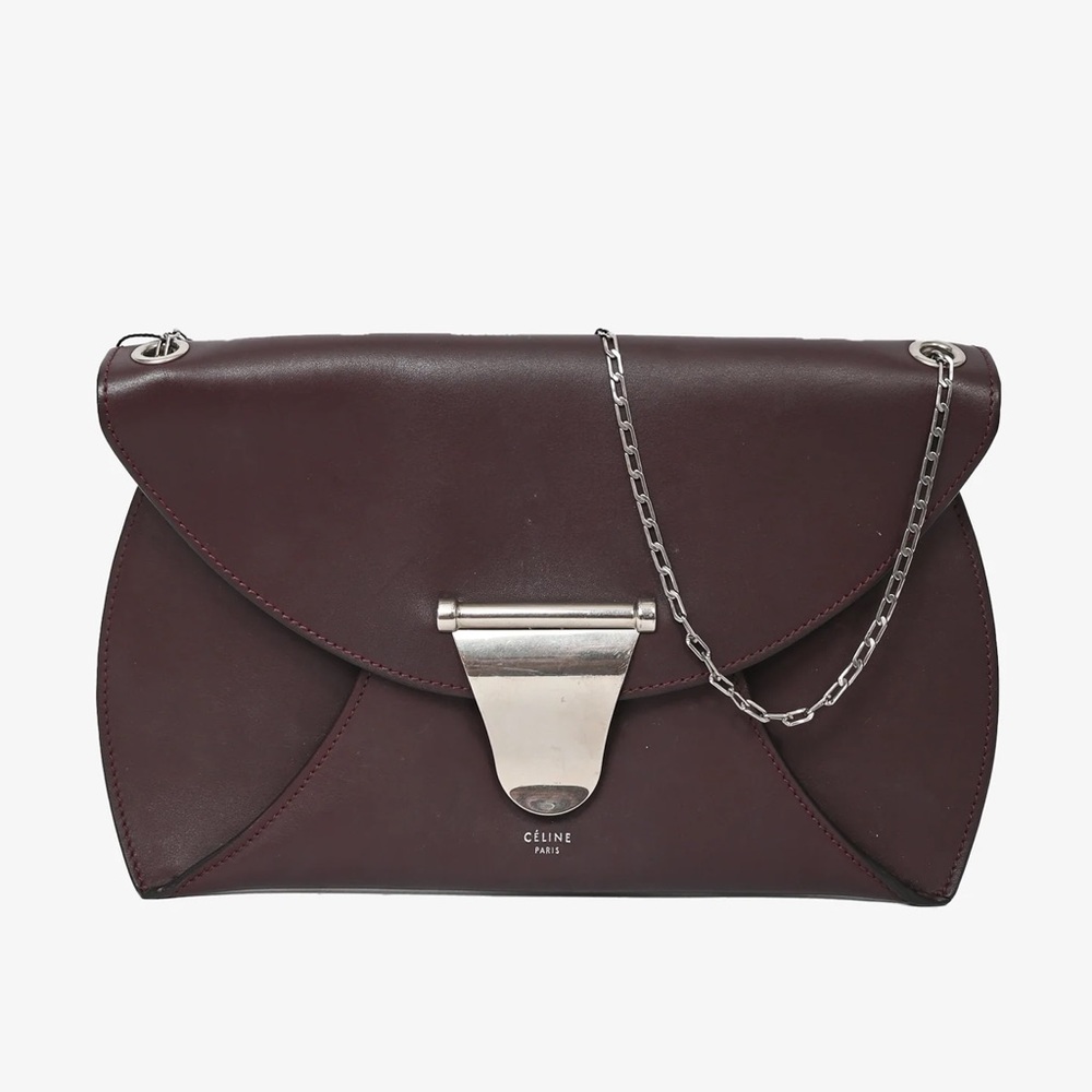 Celine burgundy Leather Bag with Silver Accent